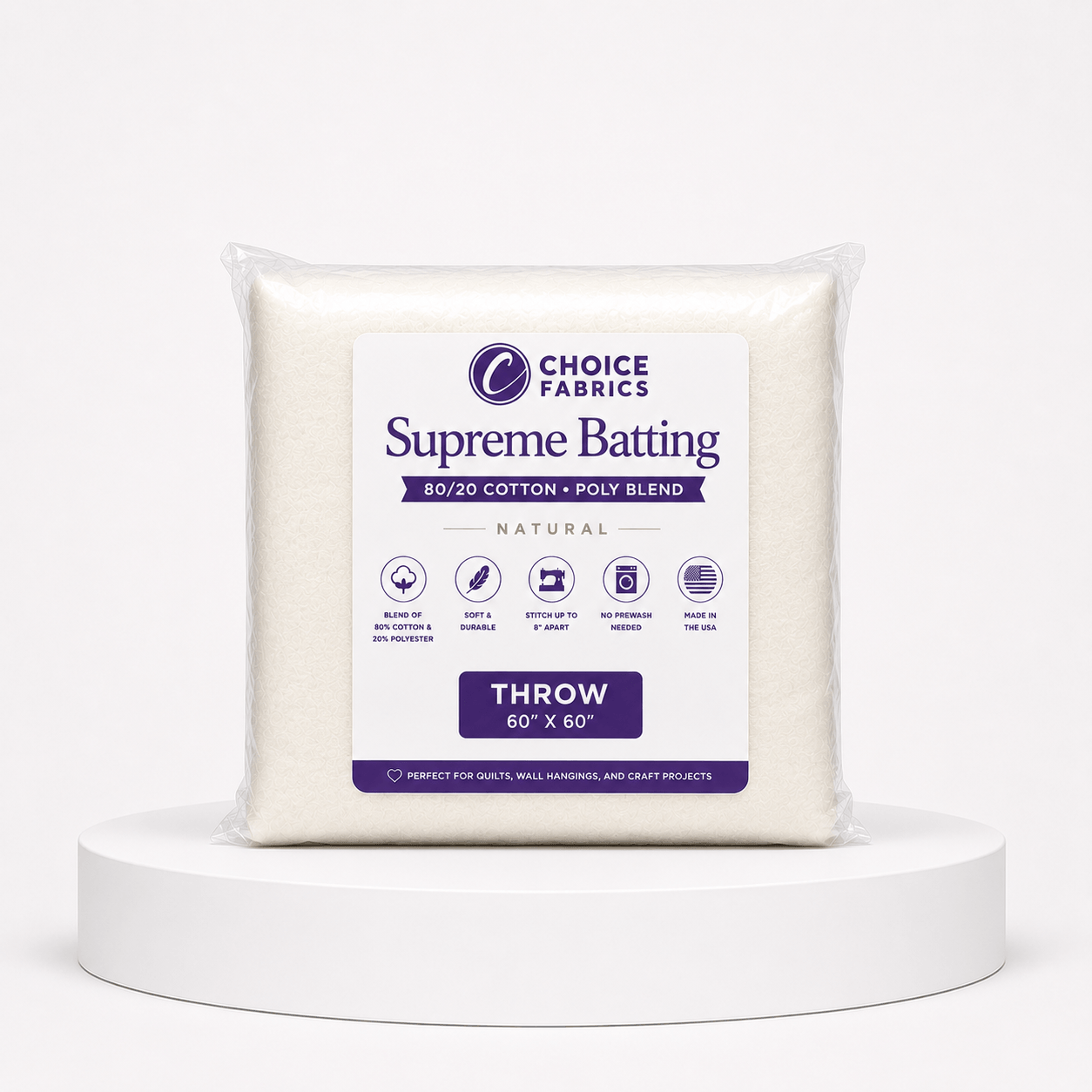 Choice Supreme Batting 80/20 cotton poly blend throw size quilt batting 60 x 60 inches by Choice Fabrics