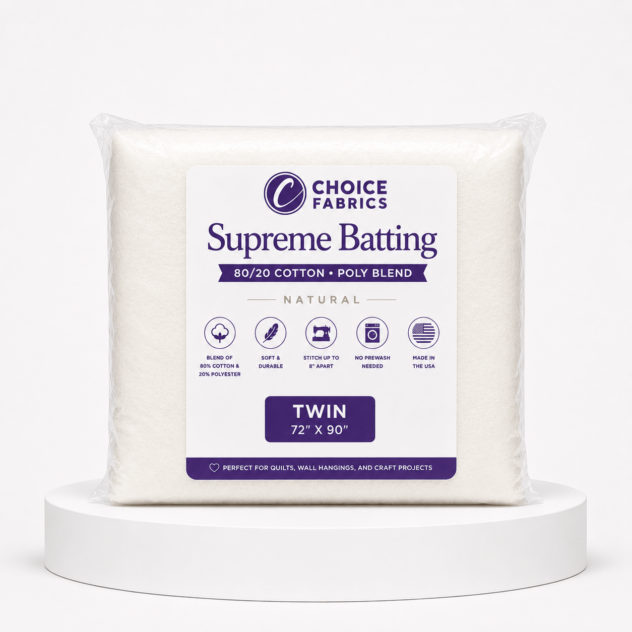 Choice Supreme 80/20 cotton poly batting twin size 72 by 90 inches