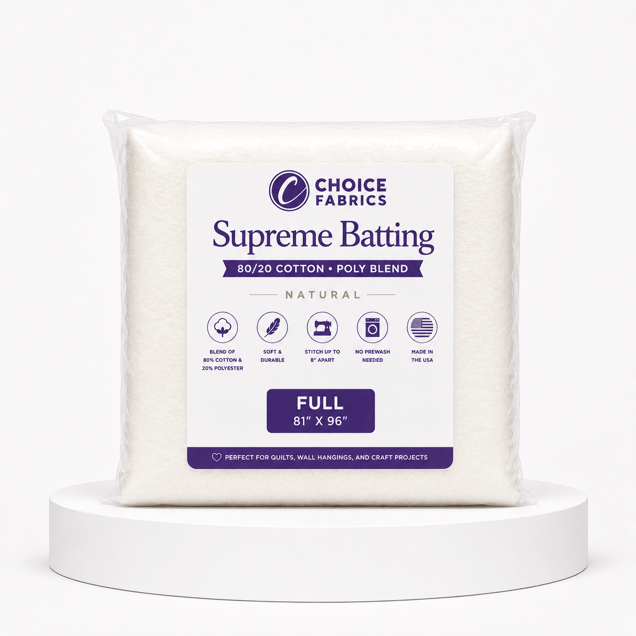 Choice Supreme 80/20 cotton poly blend quilt batting full size 81 by 96 inches