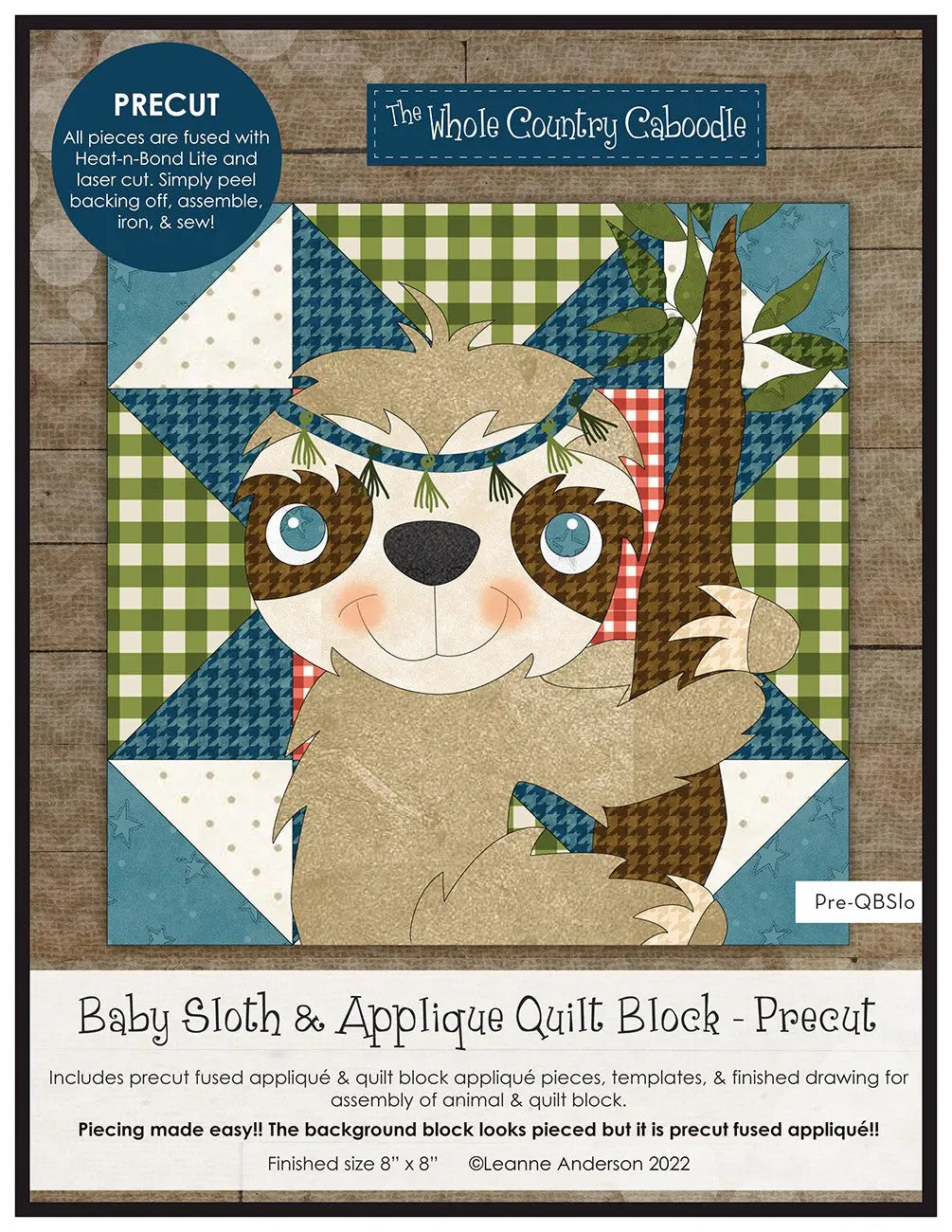 Baby Sloth & Applique Quilt Block Precut Fused Applique Pack - Linda's Electric Quilters