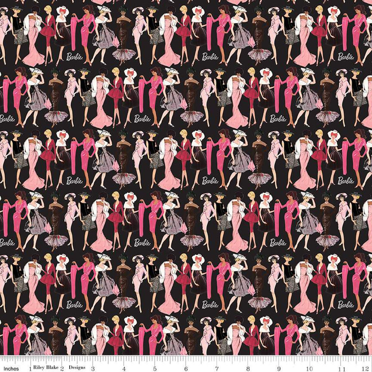 Barbie Vintage Fashion Black Cotton 43"/44" Fabric Per Yard