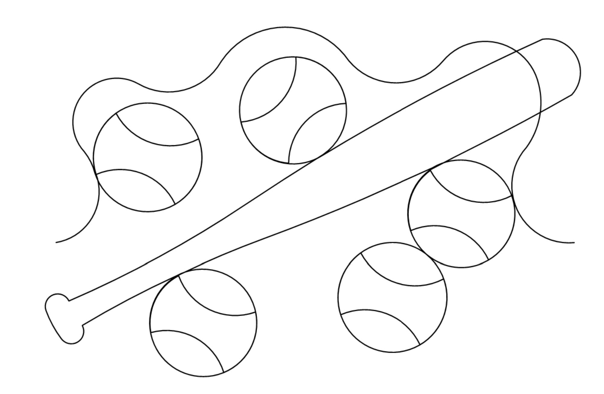 Baseballs and Bats Digital E2E Wildflower Quilting Pantograph Close Up