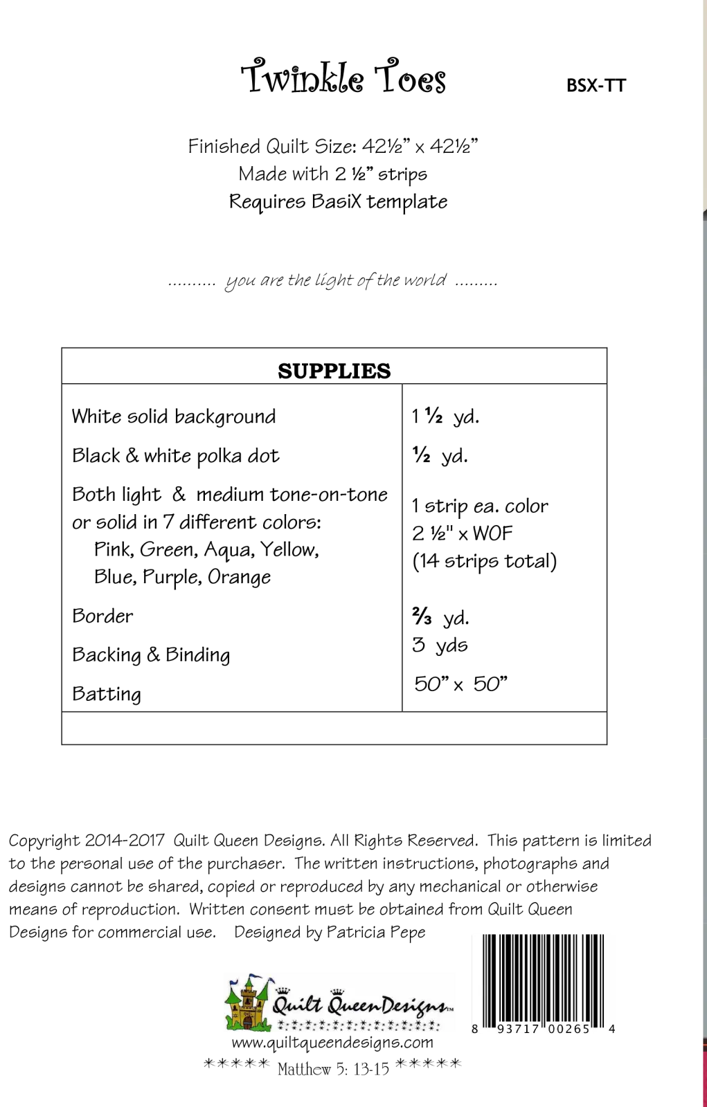 BasiX Twinkle Toes Pattern Cactus Queen Quilt Company