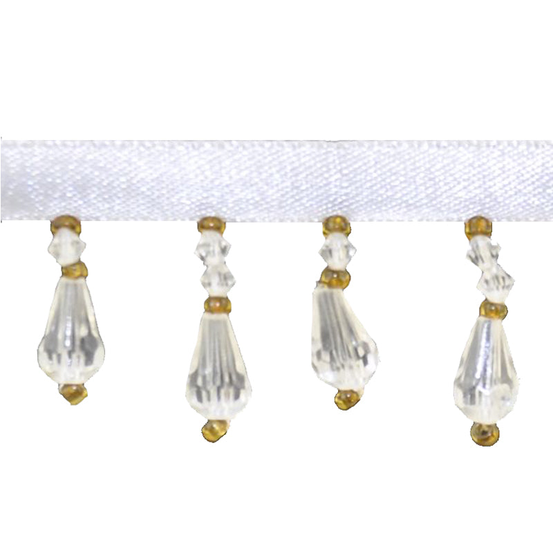 Beaded Fringe - 1 1/2" width (15 Yard Roll) - BB-902-01/10 Clear and Gold