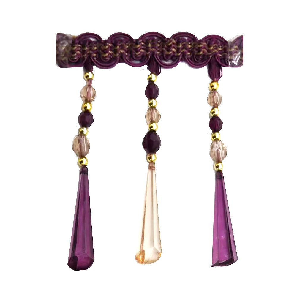 Beaded Fringe with Decorative Braid Trim - 5 1/2" width (15 Yard Rolls) - BB-904-26 Plum