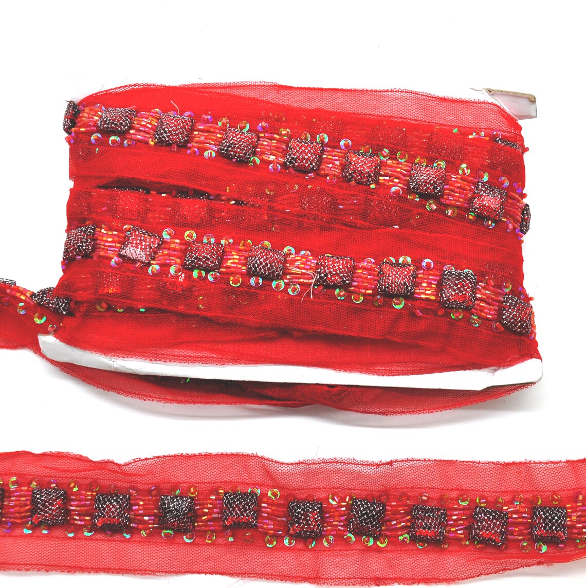 Beaded Trim on Netting, 2" X 5 Yard Roll - For Dressmaking, Costume Design, DIY Crafts