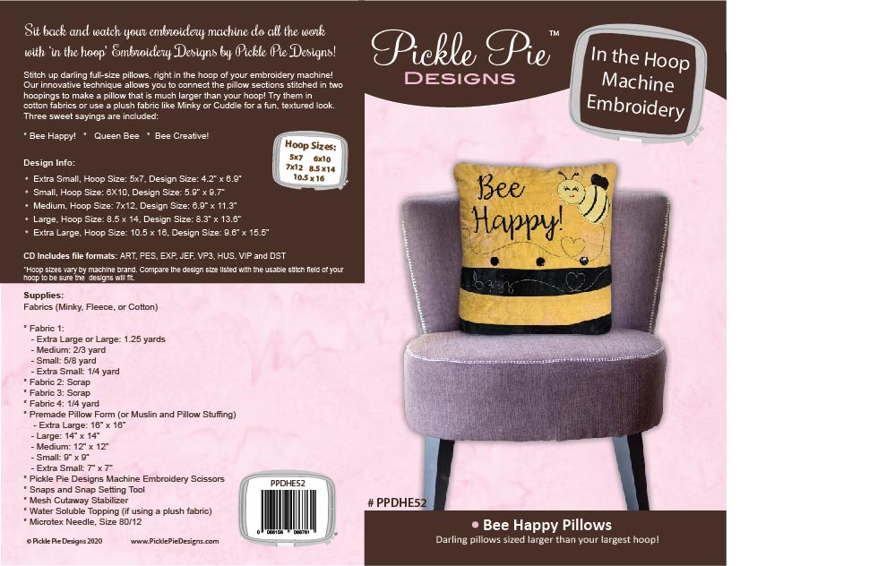 Bee Happy Pillows In the Hoop Embroidery Design Collection