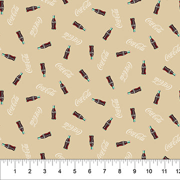 Beige Bottle Toss Coca-Cola Cotton 44"/45" Fabric Per Yard