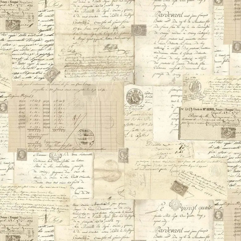 Beige Post Script Cotton Wideback Fabric Per Yard - Linda's Electric Quilters