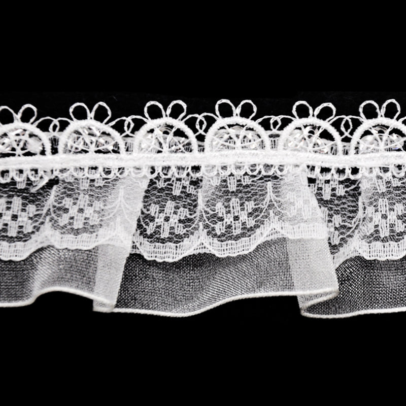 Belagio Enterprises - 1 1/2" Width Doubled Gathered Lace (10 Yard Roll) - BRL-801-27 White