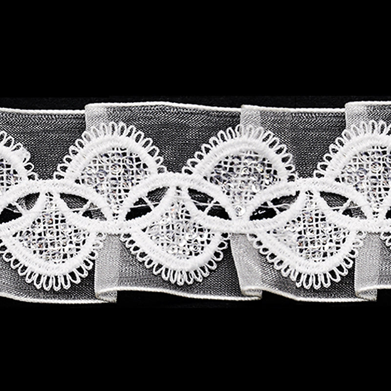 Belagio Enterprises - 1 1/2" Width Gathered Lace with Sequins (10 Yard Roll) - BRL-800-27 White