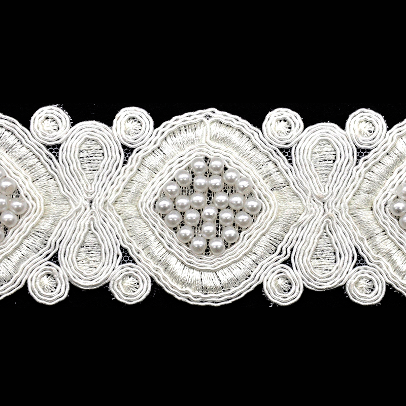 Belagio Enterprises - 1 3/4" Width Embroidered Lace Trim with Pearls (15 Yard Roll) - BTP-1807-27 White