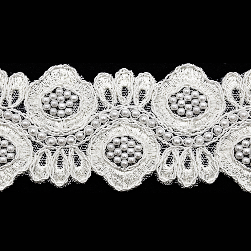 Belagio Enterprises - 2 1/2" Width Embroidered Lace Trim with Pearls (15 Yard Roll) - BTP-1808-27 White
