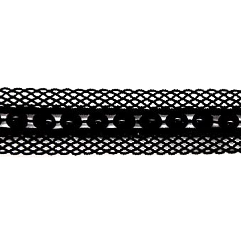 Belagio Enterprises - 3/4" Width Double Gathered Lace with Scattered Pearls (9 1/2 Yard Roll) - BTP-1802-02 Black