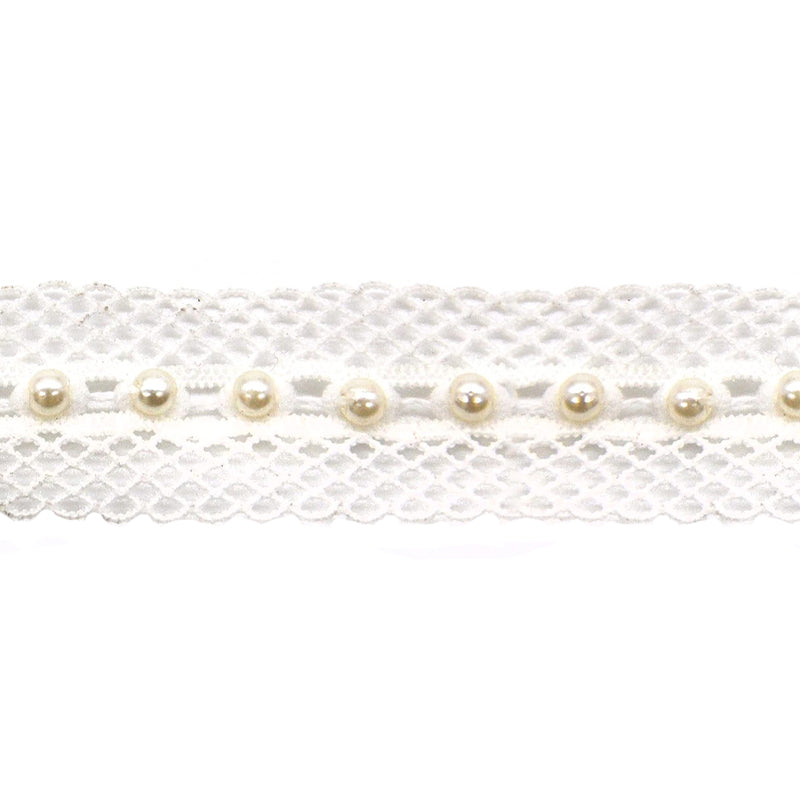 Belagio Enterprises - 3/4" Width Double Gathered Lace with Scattered Pearls (9 1/2 Yard Roll) - BTP-1802-27 White