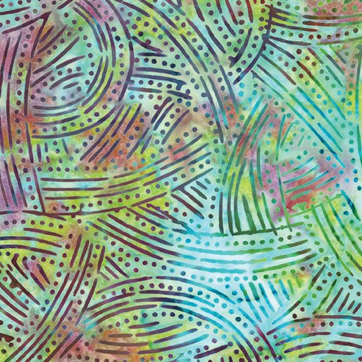 Benartex 9253-82 Bali Tropical Cove - Pathways Turquoise/Berry 45" Fabric Per Yard