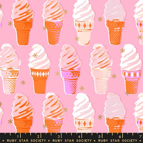 Best Day Ever Metallic Posy Ice Cream Cotton 43"/44" Fabric Per Yard