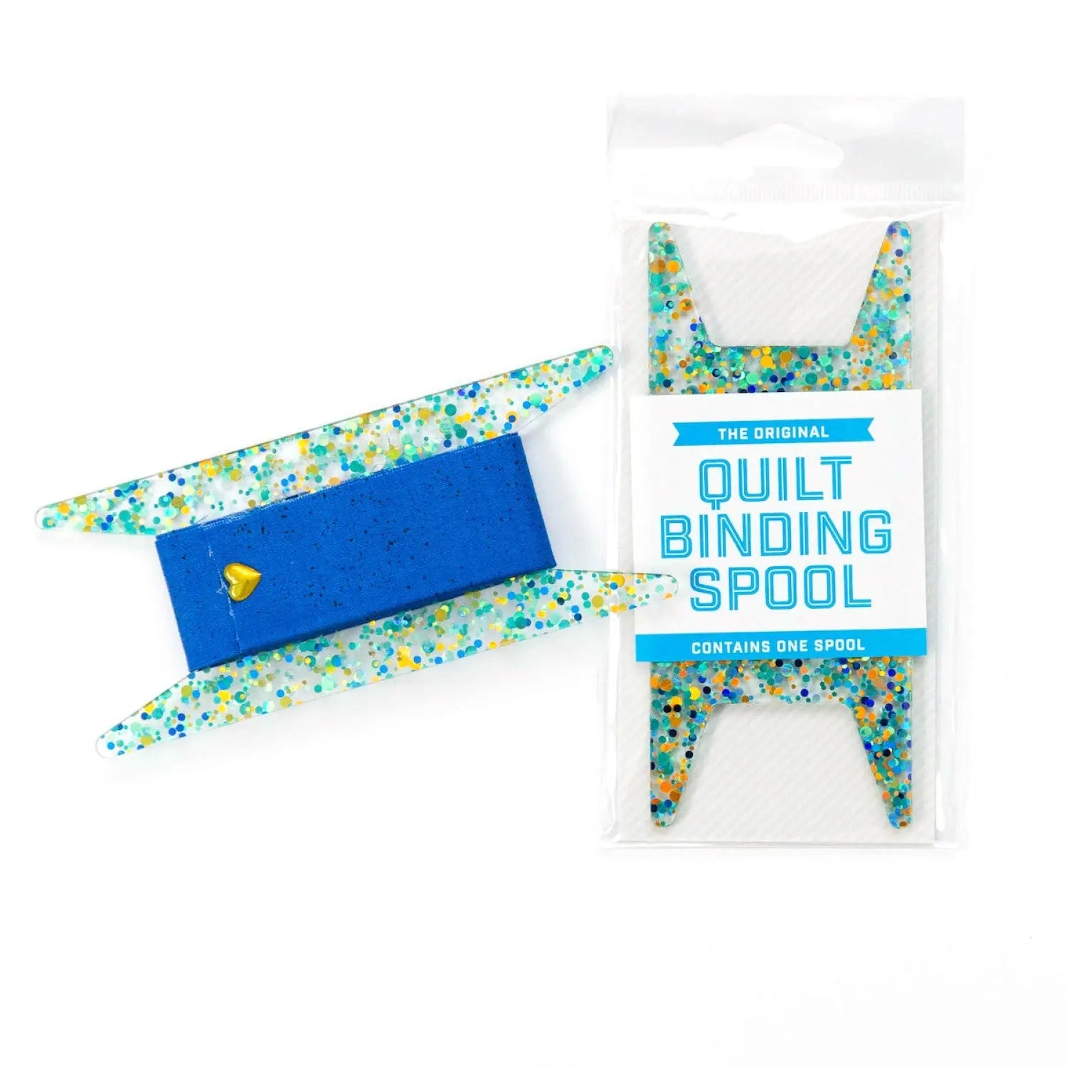 Binding Spool Blue Teal & Gold Glitter - Linda's Electric Quilters