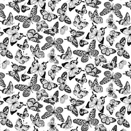 Black And White Butterflies Cotton Wideback Fabric per yard - Linda's Electric Quilters