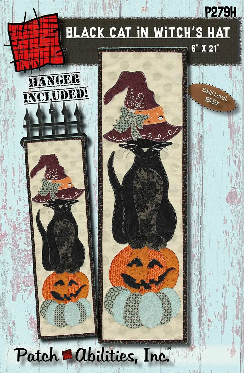 Black Cat in Witch's Hat with Hanger - Linda's Electric Quilters