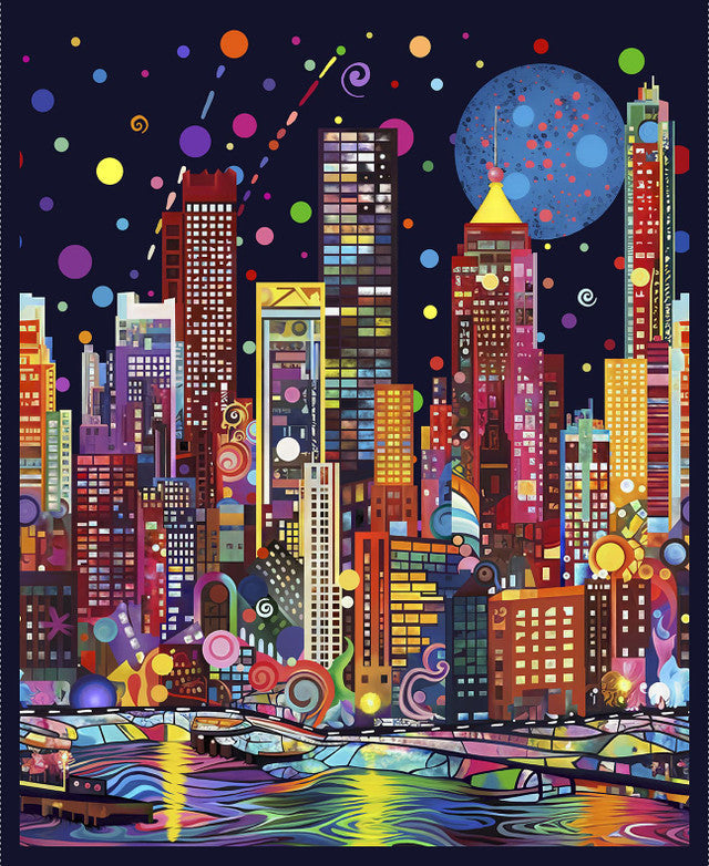 Black City Skyline Panel 36" Metro Mirage