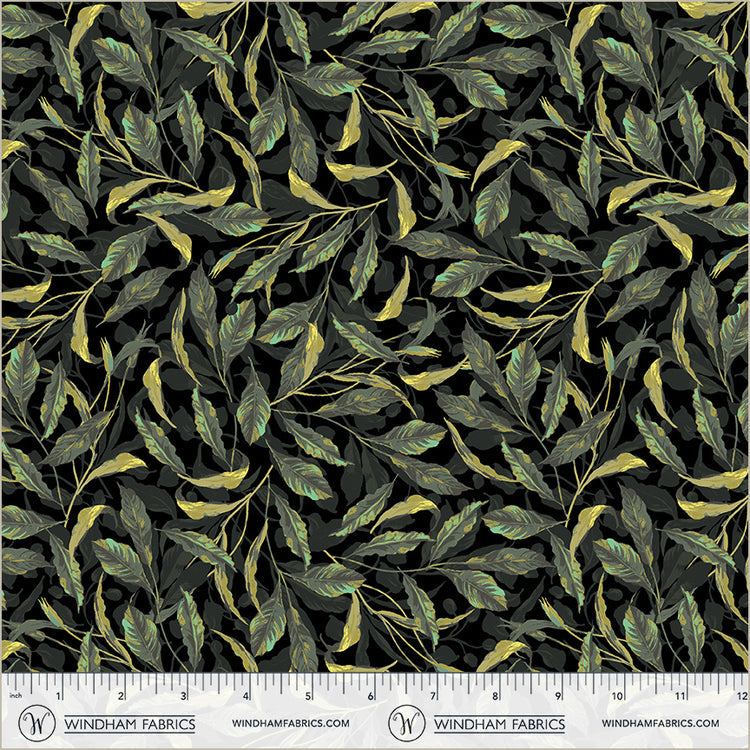 Black Greenery Midnight Blooms Cotton 44"/45" Fabric Per Yard