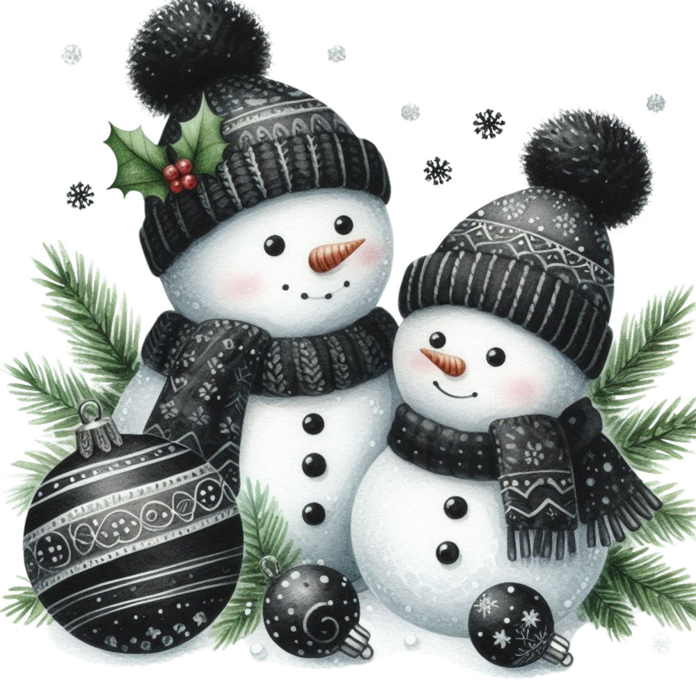 Black Hat Snowmen Fabric Panel 16 QuiltingFabricPanels