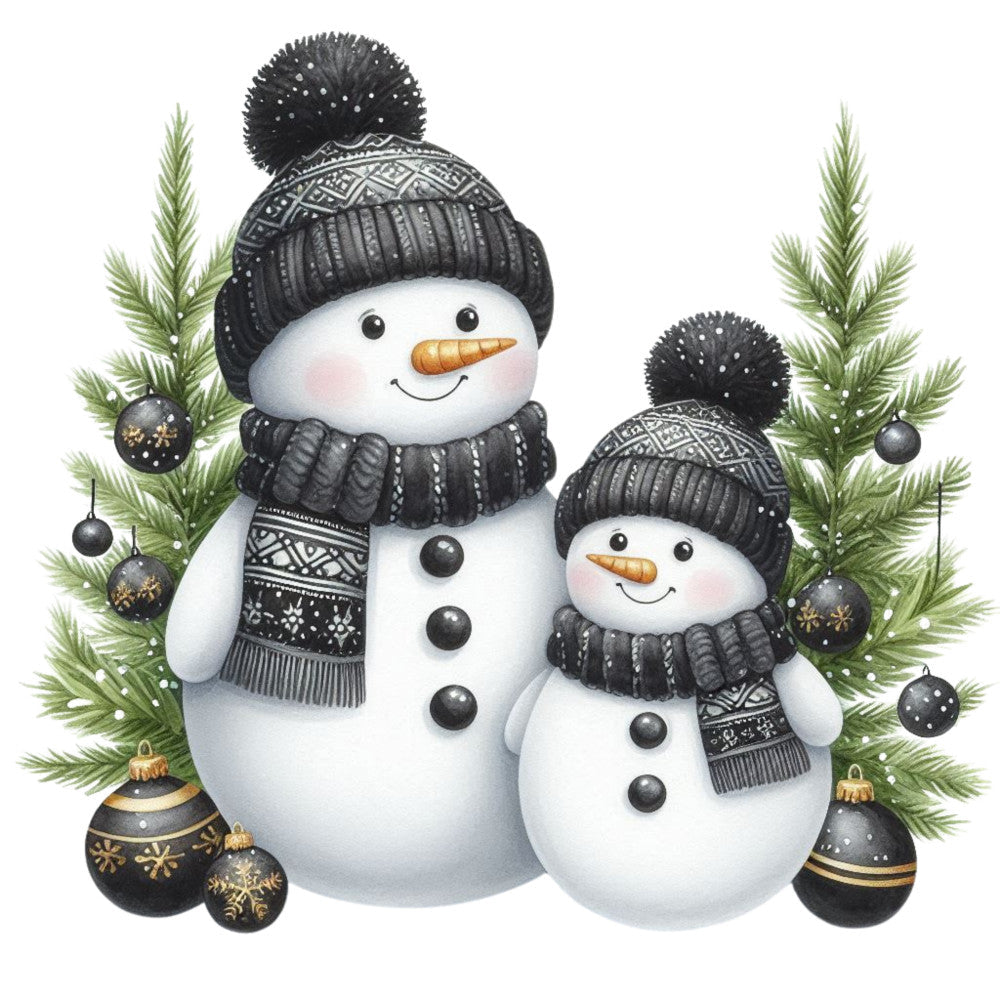 Black Hat Snowmen Fabric Panel 21 QuiltingFabricPanels