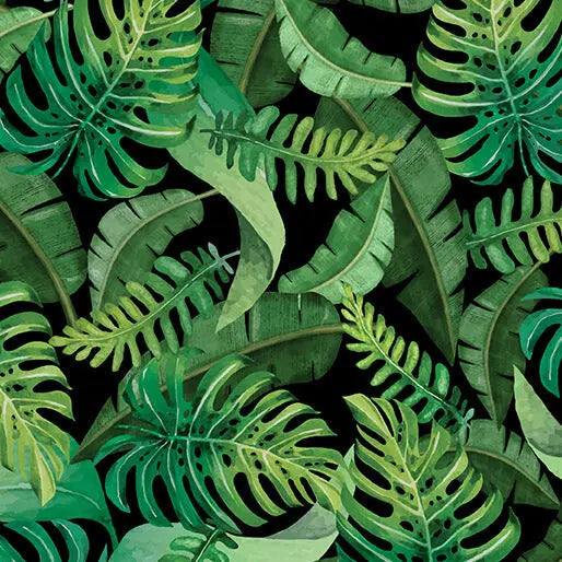 Black Leaves Of Paradise Cotton Wideback Fabric per yard Benartex Inc