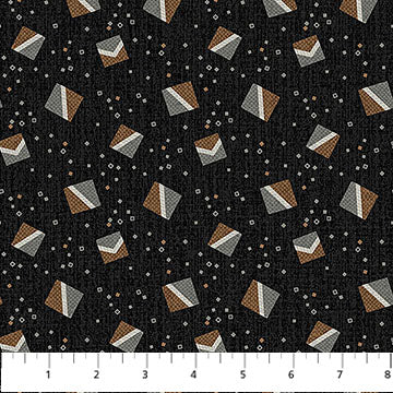 Black Multi Sm Block Toss Haberdashery Flannel Fabric per Yard