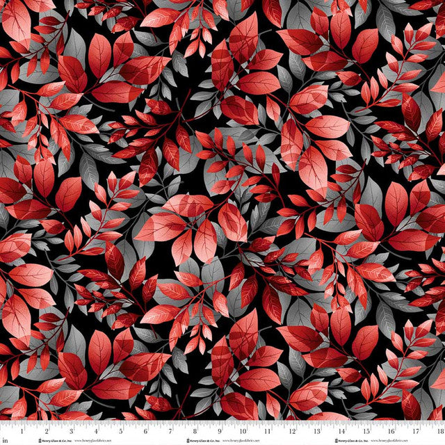 Black Red Leaves Scarlet's Treasure 44"/45" Cotton Fabric Per Yard