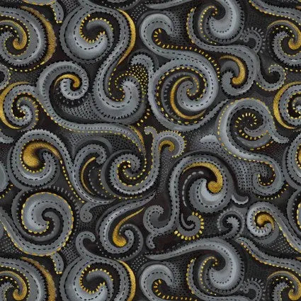 Black Whirlwind Swirl Cotton Wideback Fabric per yard - Linda's Electric Quilters