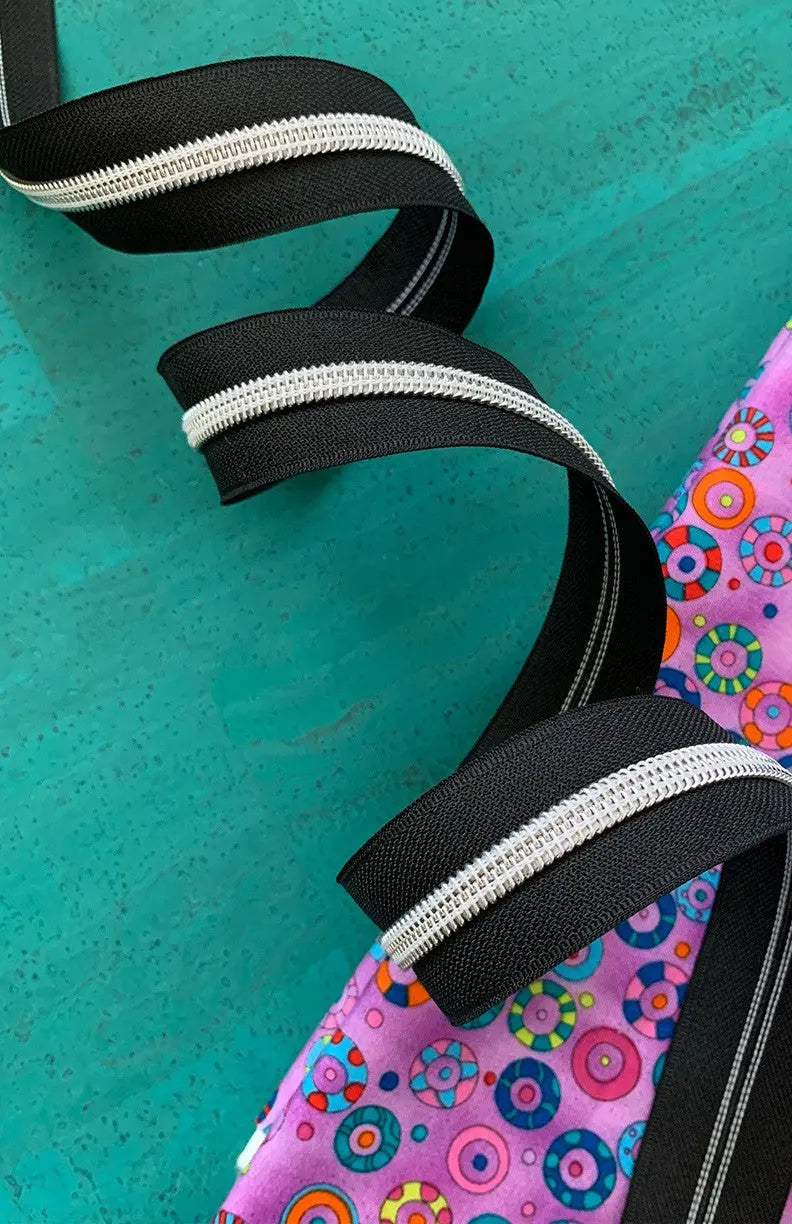 Black Zipper Tape with Nickel Teeth - Linda's Electric Quilters