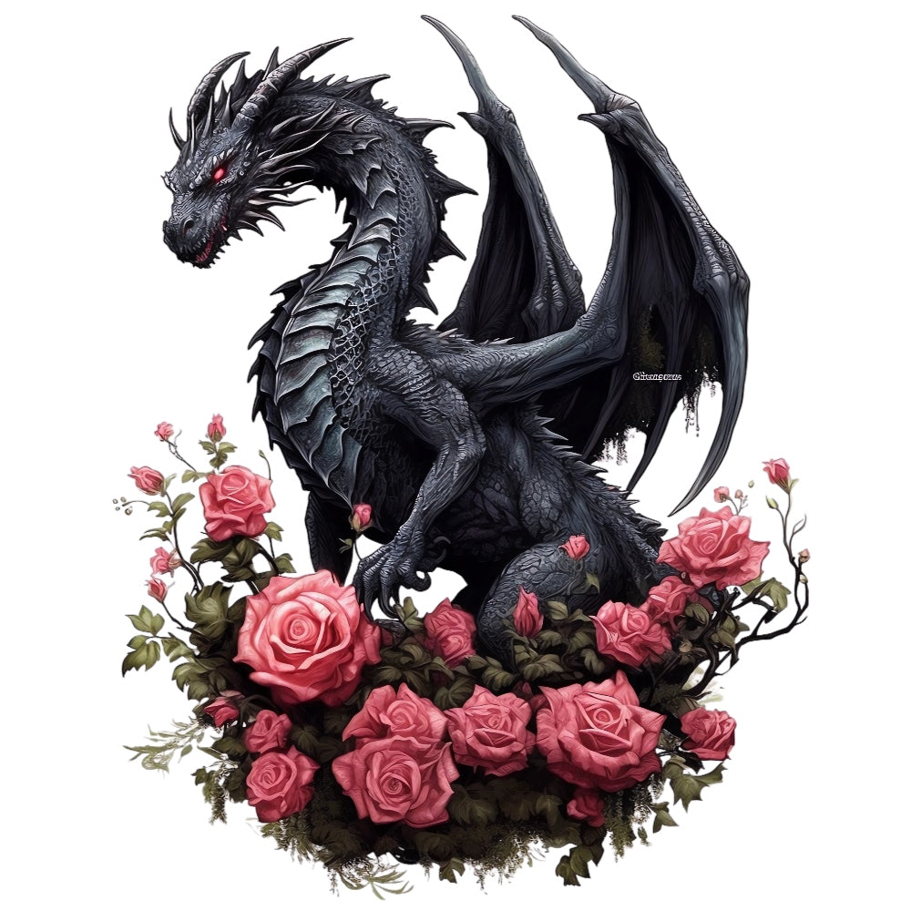 Black Gothic Dragon Fabric Panel 2