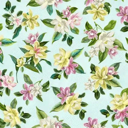 Blue Aqua Lanai Floral Cotton Wideback Fabric per yard - Linda's Electric Quilters