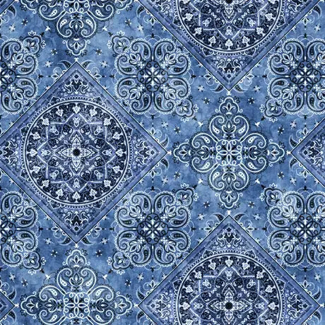 Blue Bandana Wideback Cotton Fabric per yard - Linda's Electric Quilters