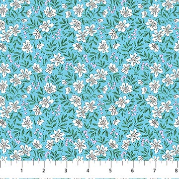 Blue Blossoms Pocket Posies Cotton 44"/45" Fabric Per Yard