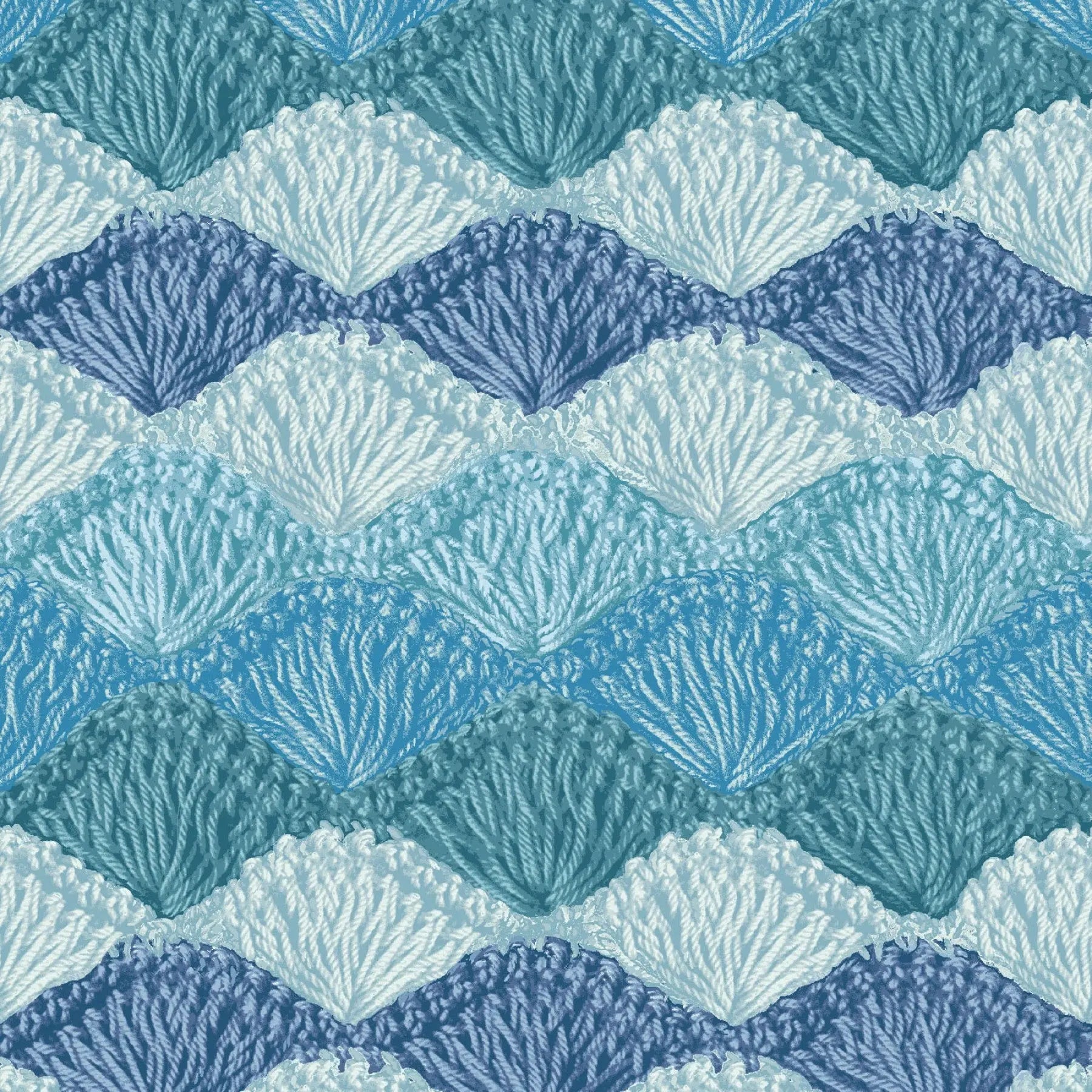 Blue Crochet Clam Shell Stitch Cotton Wideback Fabric Per Yard