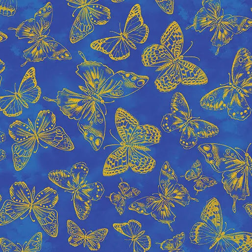 Blue Cobalt Butterfly Impressions Cotton 44"/45" Fabric Per Yard Benartex Inc