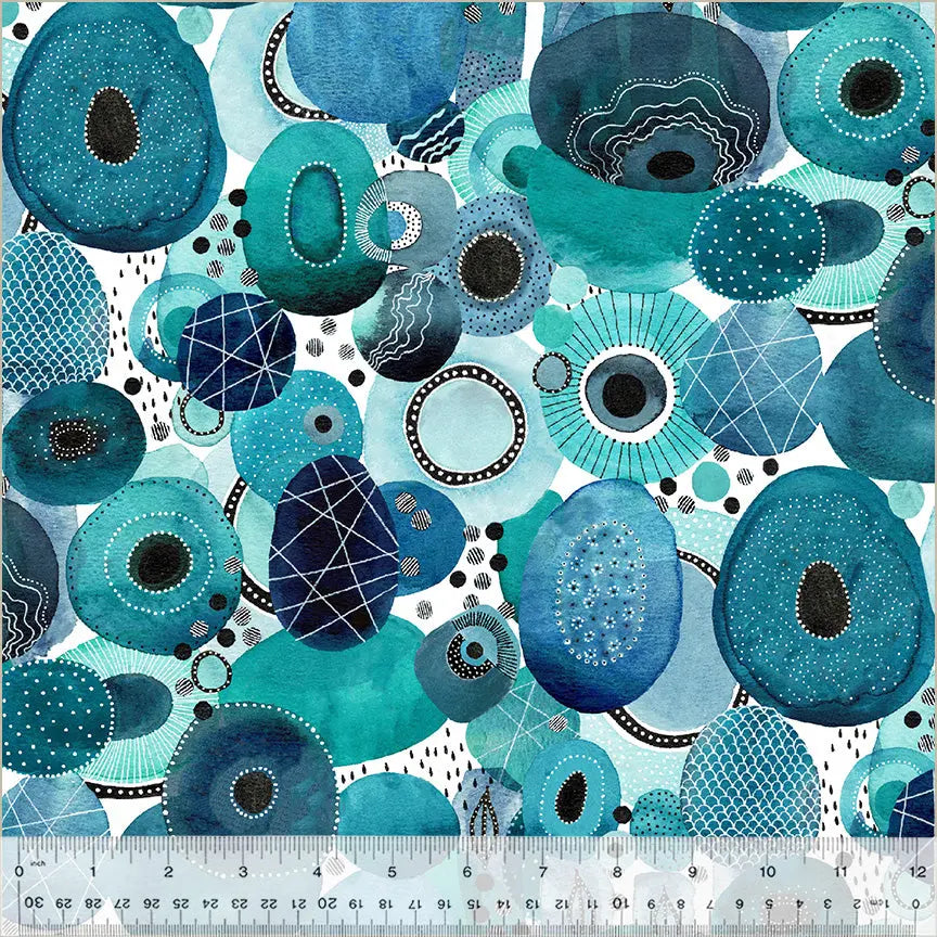 Blue Ebb & Flow Genesis Aqua Wideback Cotton Fabric Per Yard - Linda's Electric Quilters