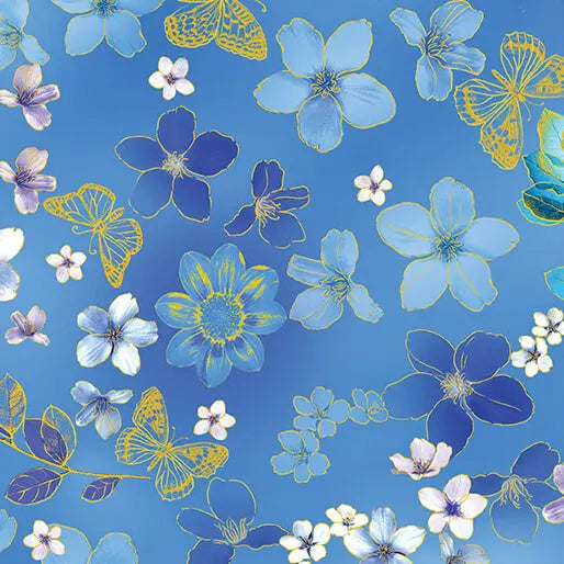 Blue Ethereal Field Cotton 44"/45" Fabric Per Yard Benartex Inc