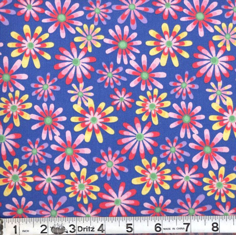 Blue Flower Power 45" Wide Cotton Fabric Per Yard