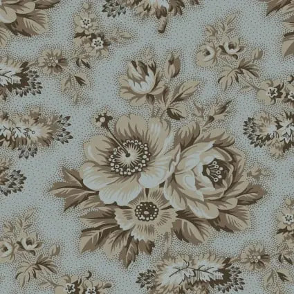 Blue Large Floral Cotton 43"/44" Fabric Per Yard EE Schenck Co