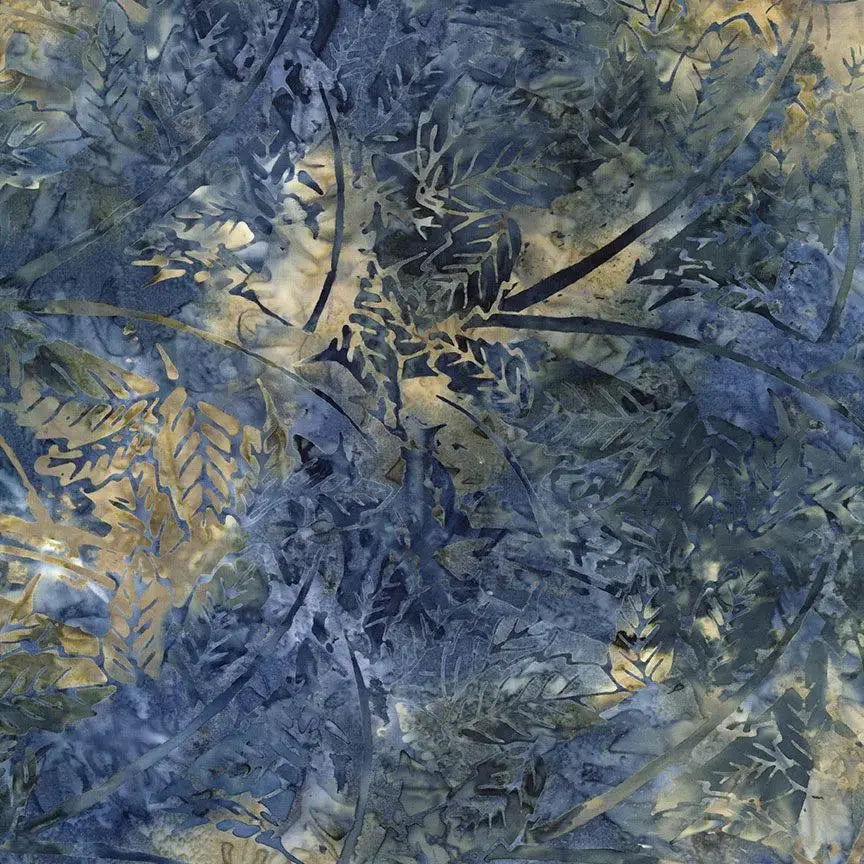 Blue Luna Tropical Leaves Batik Cotton Wideback Fabric per yard Timeless Treasures