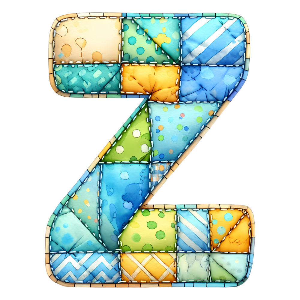 Blue Patchwork Alphabet Fabric Panel 41