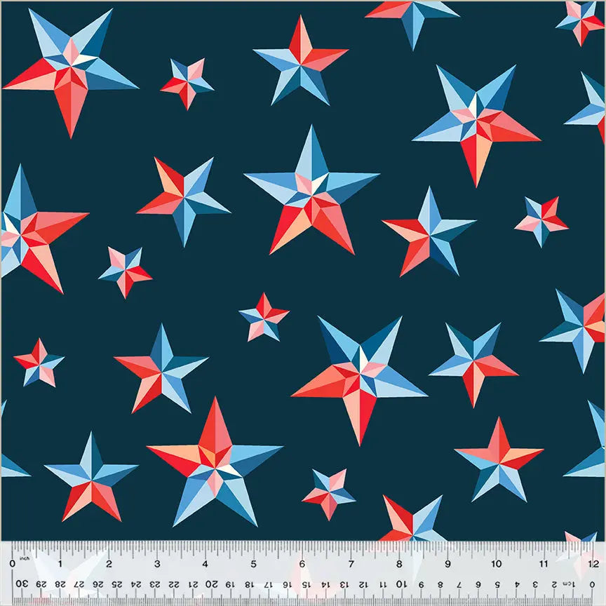 Blue Patriotic Pinweel Stars Cotton Wideback Fabric per yard - Linda's Electric Quilters