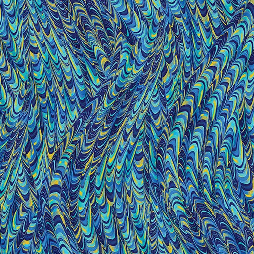 Blue Peacock Marble Impressions Cotton 44"/45" Fabric Per Yard Benartex Inc
