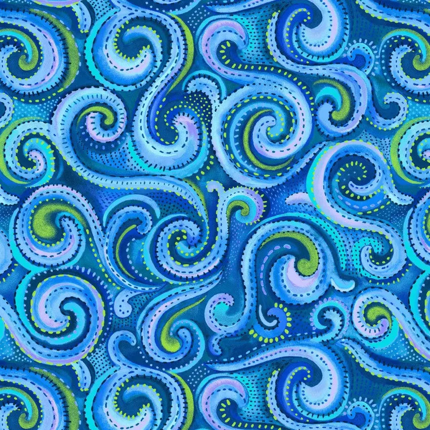 Blue Whirlwind Swirl Cotton Wideback Fabric per yard - Linda's Electric Quilters