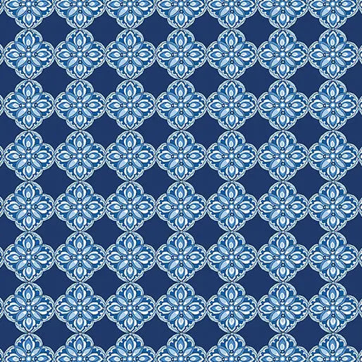 Bluesette - Diamond Medallion - Dark Blue 44" / 45" Fabric Per Yard The Fabric Company