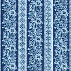 Bluesette - Floral Stripe - Dark Blue 44" / 45" Fabric Per Yard The Fabric Company